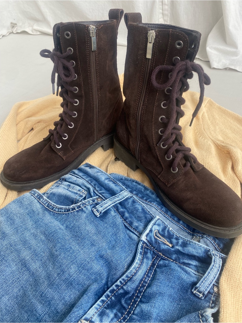Clarks Suede Lace Up Combat Boots Brown Lug Sole